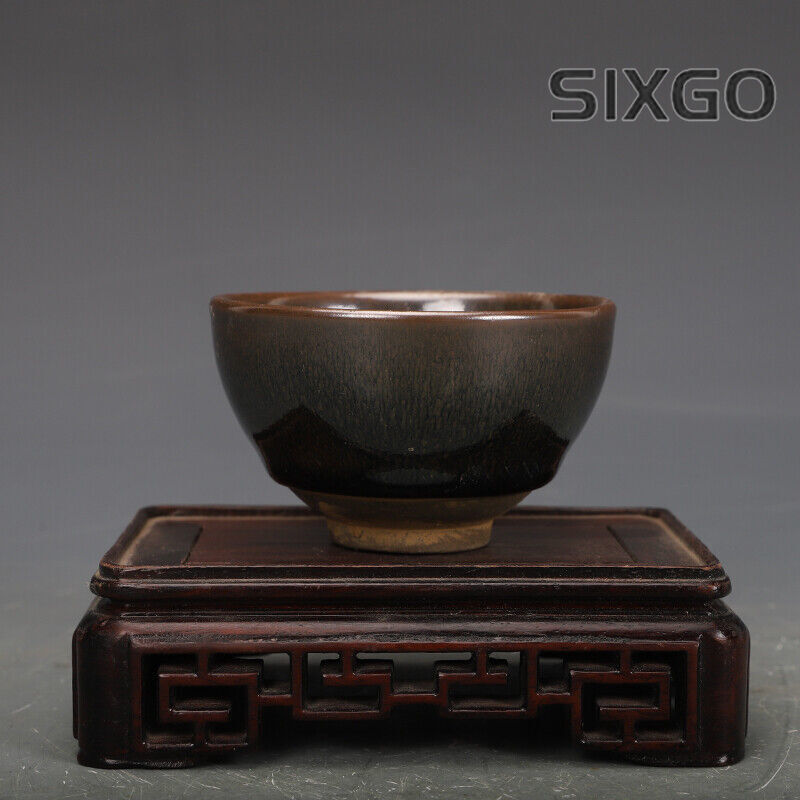 3.1" Collection Chinese Song Porcelain Built Kiln Rabbit Hair Glaze Tea Cup