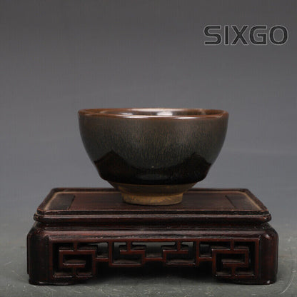 3.1" Collection Chinese Song Porcelain Built Kiln Rabbit Hair Glaze Tea Cup