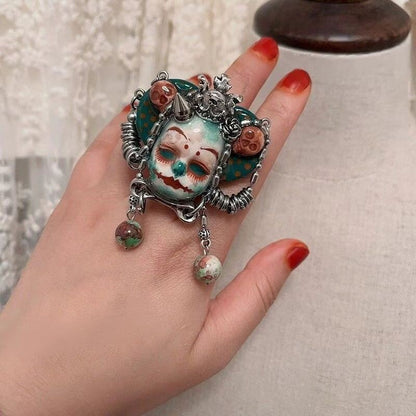 Original Heavy Punk Clown Necklace Choker Dark Vintage Beaded Ring Choker