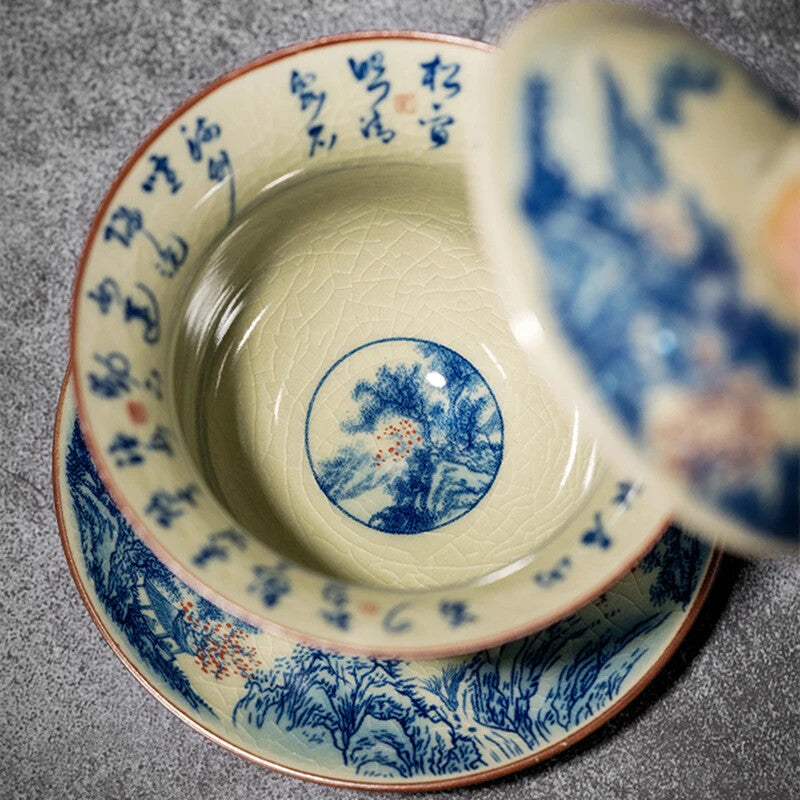 Landscape Ceramic Opening Gaiwan for Tea Tureen Teaware Cup Chinese Tea Bowls
