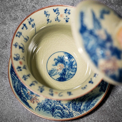 Landscape Ceramic Opening Gaiwan for Tea Tureen Teaware Cup Chinese Tea Bowls