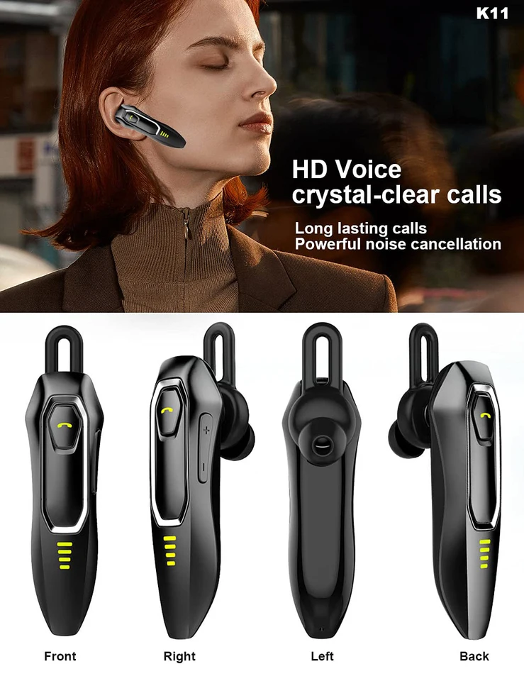 Bluetooth 5.0 Earpiece Wireless Headset Noise Cancelling Earbuds Driving Trucker