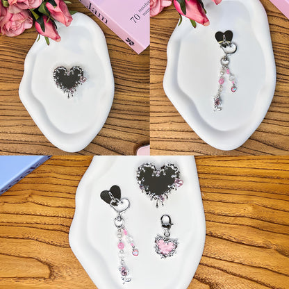 Cute Charms Set for Kindle,Including Y2K Style Heart Grip Holder, Pink Heart Cha