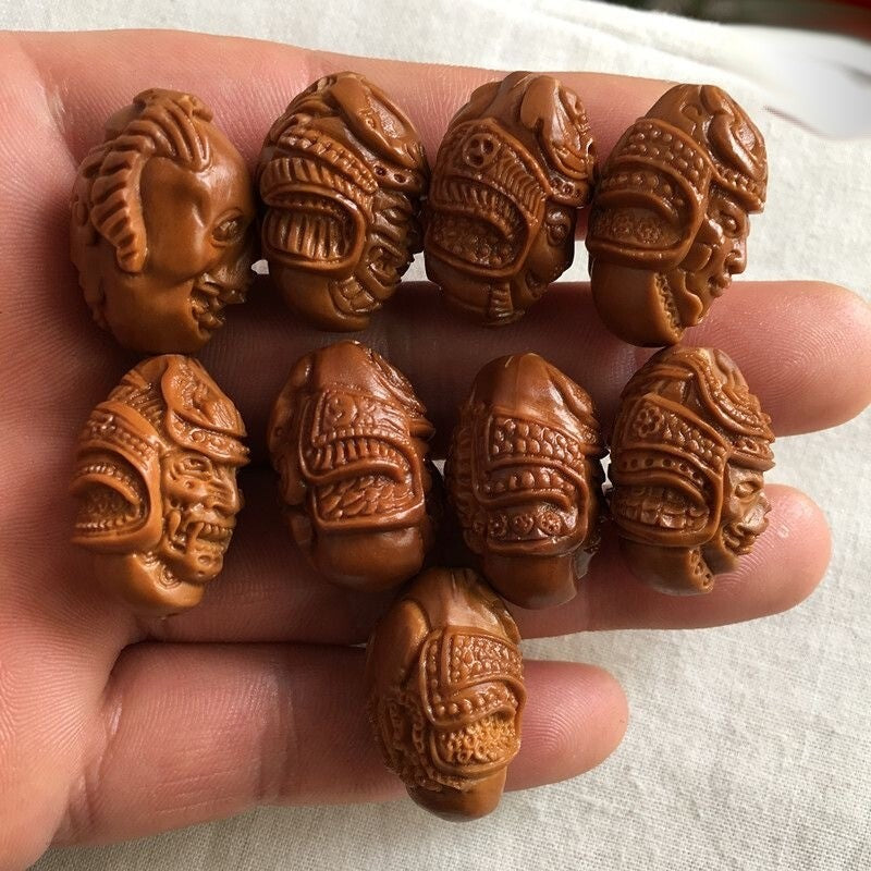 Nut Carved Bracelet Devil Soldier Head Statue Bead Chain Collection