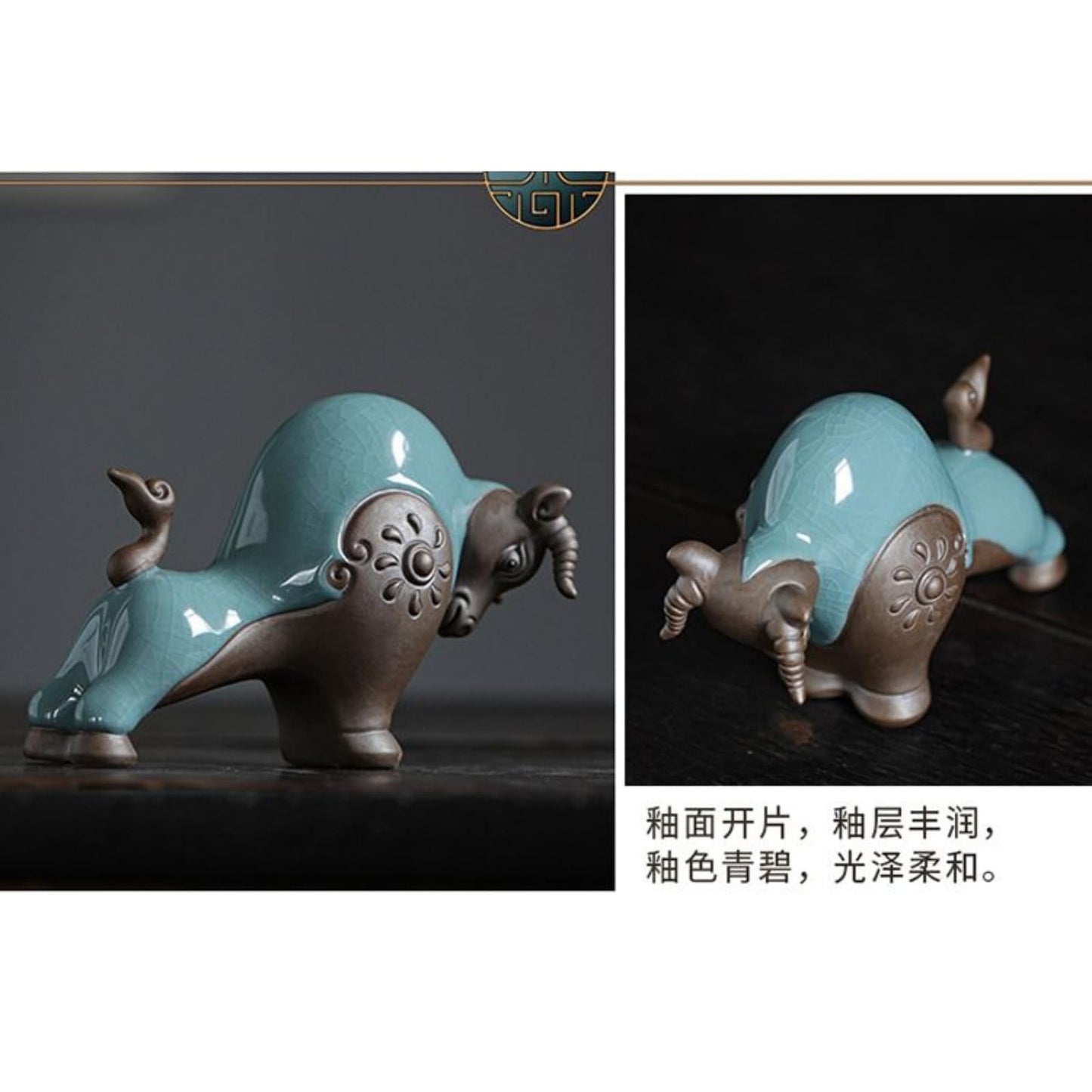 Handmade Chinese Zodiac Ox Ceramic Tea Pet 14.5cm Kung Fu Tea Play Decorative