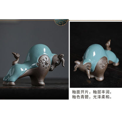 Handmade Chinese Zodiac Ox Ceramic Tea Pet 14.5cm Kung Fu Tea Play Decorative