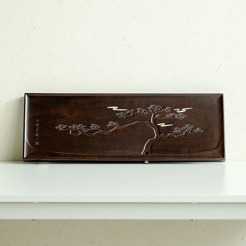 Ebony Wood Tea Tray Rectangle Water Reservoir Solid Wood Serving Tray Silver New