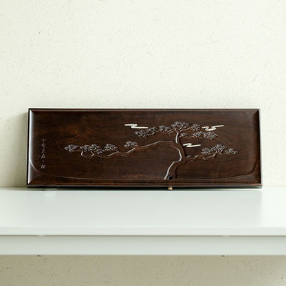 Ebony Wood Tea Tray Rectangle Water Reservoir Solid Wood Serving Tray Silver New