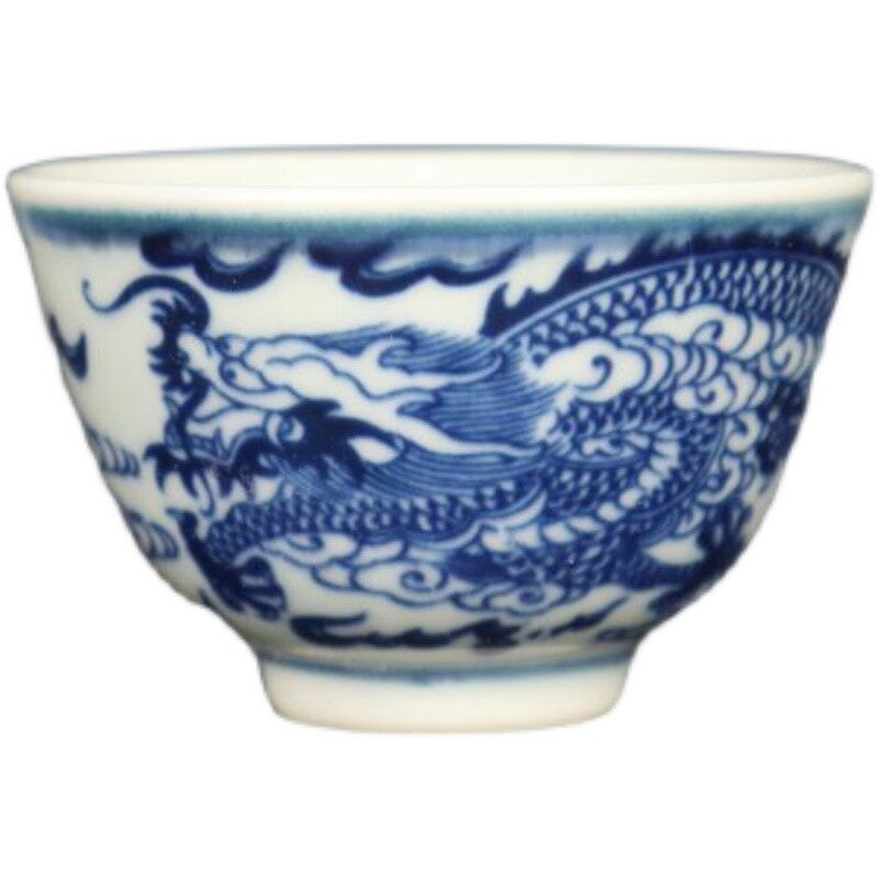 2.6 Inch Chinese Blue and White Porcelain Qing Qianlong Dragon Design Teacup Cup