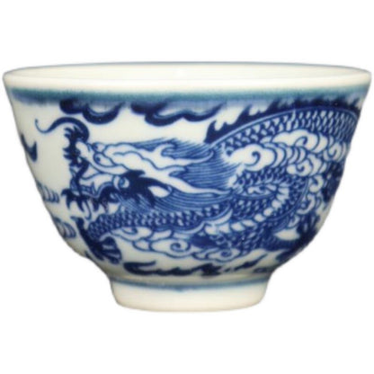 2.6 Inch Chinese Blue and White Porcelain Qing Qianlong Dragon Design Teacup Cup