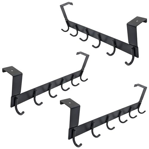 3 Pack 6 Hook Over-The-Door Hanger for Clothes, Belts, Ties, Scarves & more