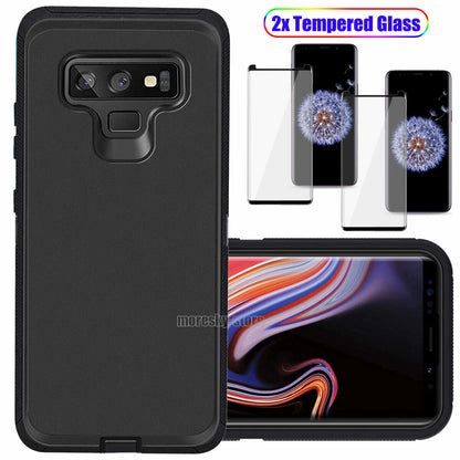 For Samsung Galaxy Note 9 Hard Heavy Duty Case Cover, Tempered Glass Protector