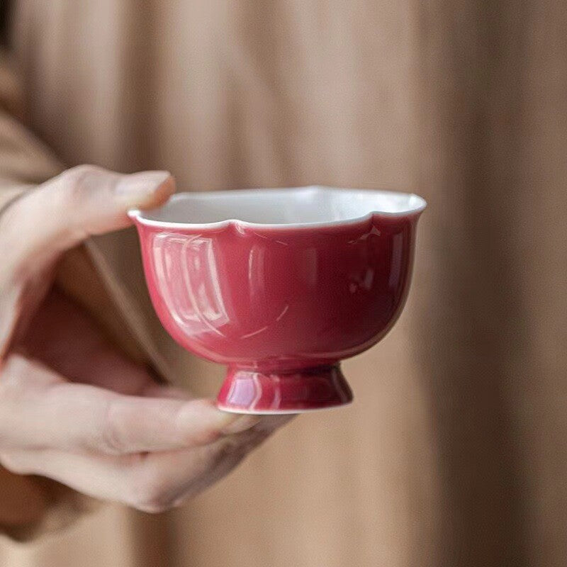 NEW Carmine Red Ceramic Tea Set Handmade Flower Master Cup Goddess Flower