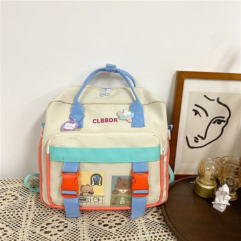 Contrast Colors Backpack Waterproof Nylon Buckle Small Traveling Bag 31*11*27 CM