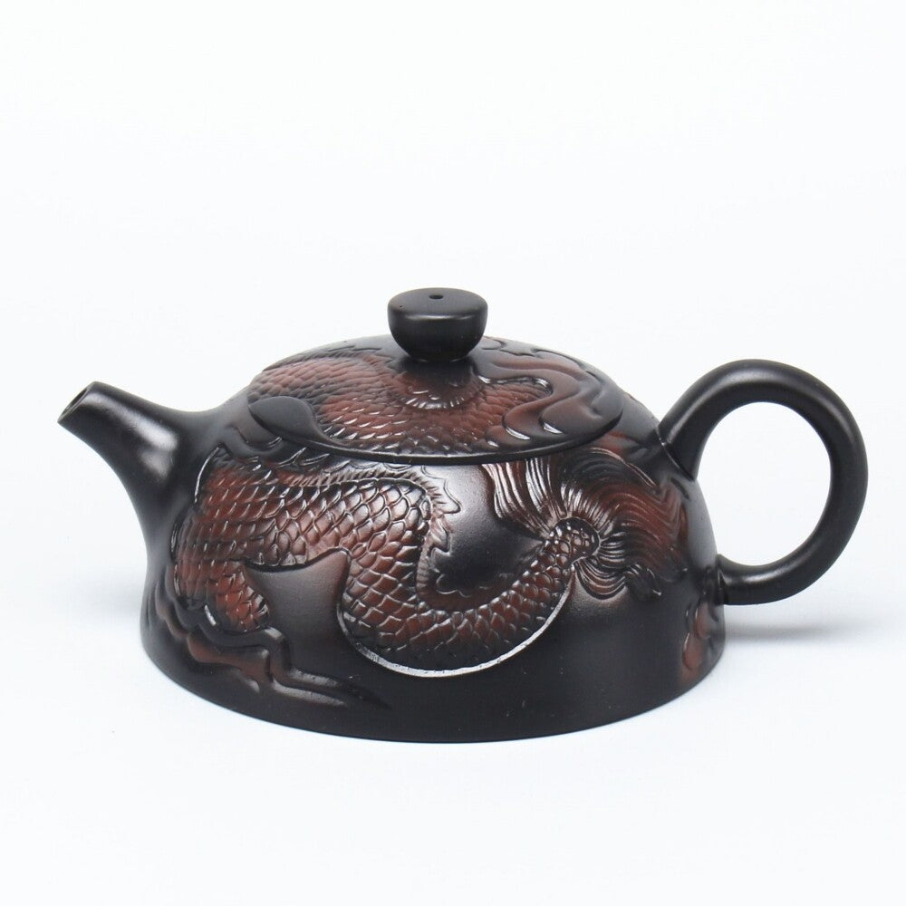6.8oz Purple Pottery Tea Pot Dragon Carved Chinese Kungfu Tea Pot Marked 200ml