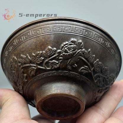 Collection chinese bronze handmade fish statue bowl cup home decoration