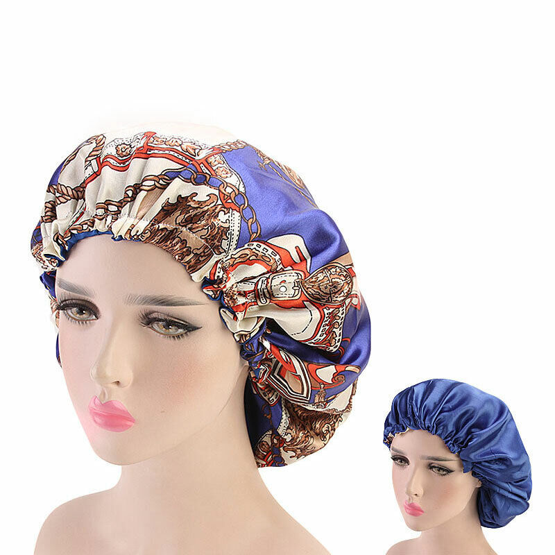 Silk Night Sleep Cap Hair Bonnet Hat Satin Wide Band Large Jumbo Head Cover Size