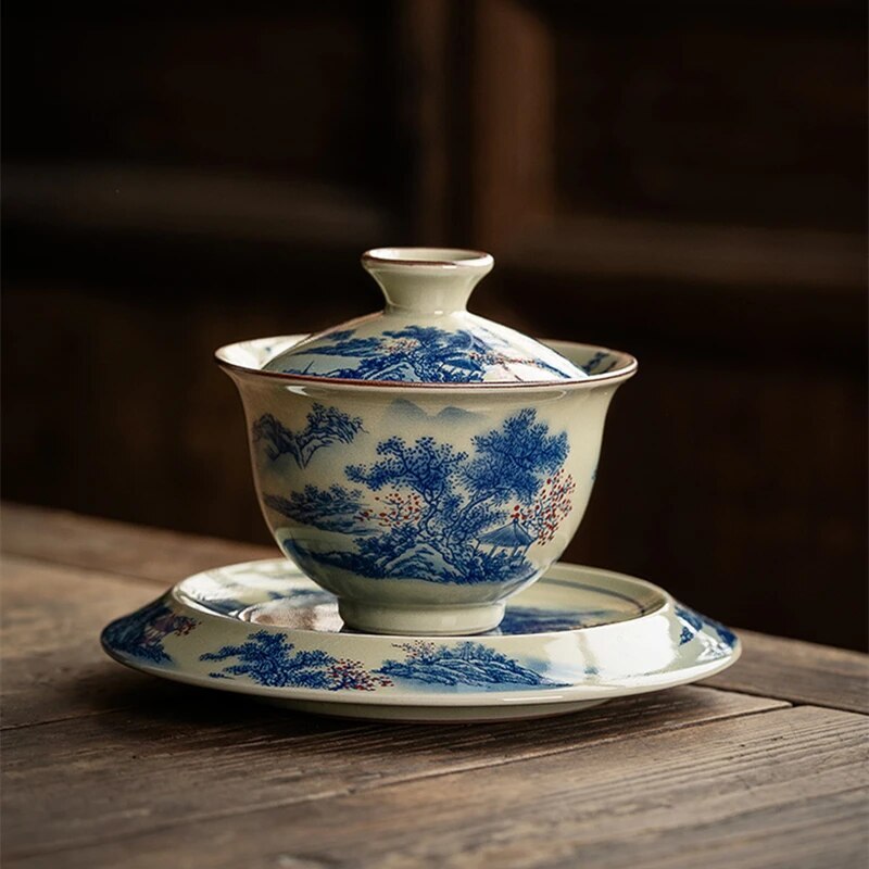 160ml Gaiwan Tea Landscape Chinese Ceramic Opening Gaiwan For Tea Tureen Teaware