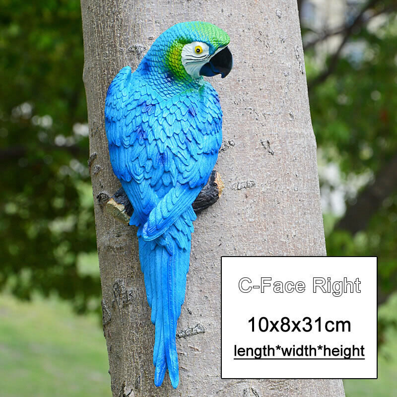 Resin Parrot Statue Wall Mounted Outdoor Garden Tree Decoration Animal Sculpture-