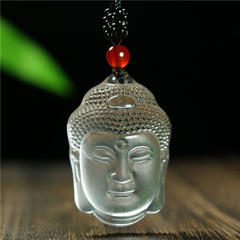 1pc New Natural Crystal Carved Buddha Head Pendant Necklace Amulet SweaterChain