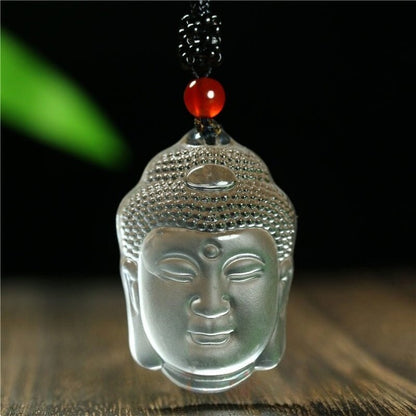 1pc New Natural Crystal Carved Buddha Head Pendant Necklace Amulet SweaterChain