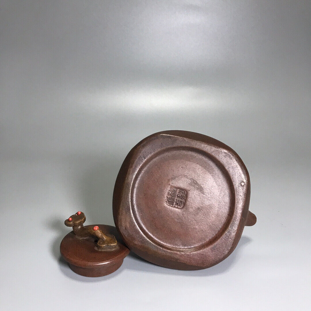 Chinese Yixing Zisha Clay Handmade Exquisite Teapot （方瓢镶玉提梁 底款：杨鹏年）