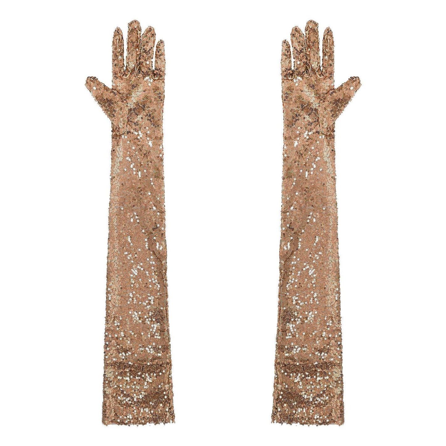 Women Gloves Vintage Shiny Sequin Finger Elbow Length Long Mittens Opera Costume