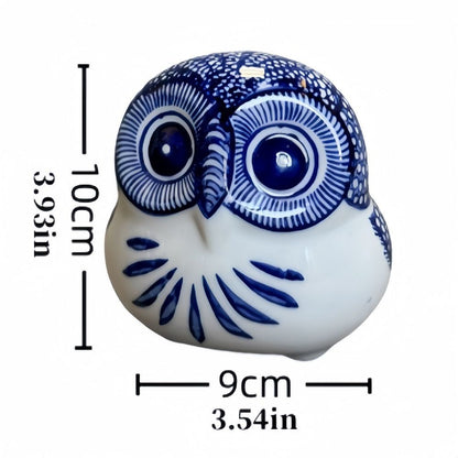 Blue and White Porcelain Owl Figurine (10cm) - Cute Tea Pet Desktop Decor