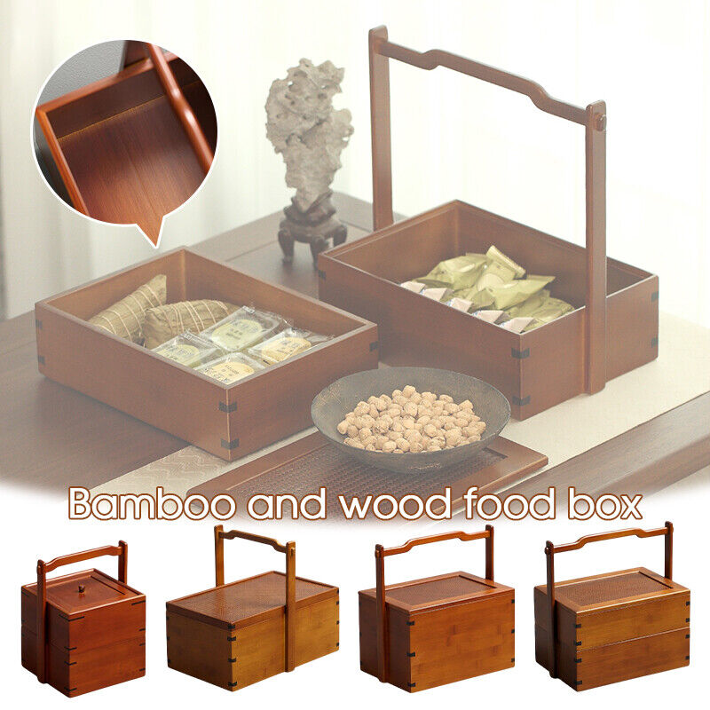 Portable Teacup Teapot Fruit Food Bamboo Storage Box Retro Basket Picnic Box