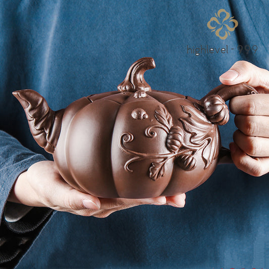 Yixing Purple Clay Teapot Large-capacity Pumpkin Pot Zhu Mud Handmade Filter Tea