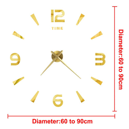 DIY Wall Clocks 27~47in Modern Mirror Number Sticker Living Room Decor Frameless