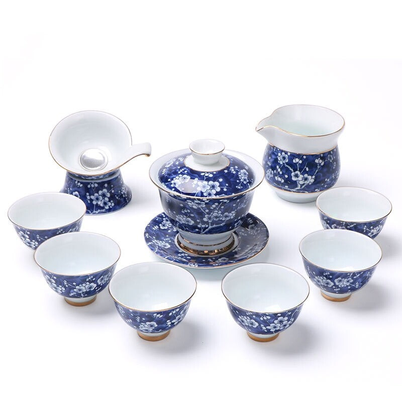 Complete Tea Set Blue-and-white Porcelain Tea Pot Gaiwan Matching Cup Filter Net