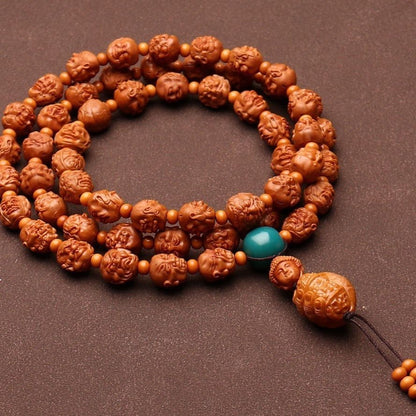 Natural Dragon Walnut 108 Arhat Bracelet 54pcs Double Carved 11-12mm Beads