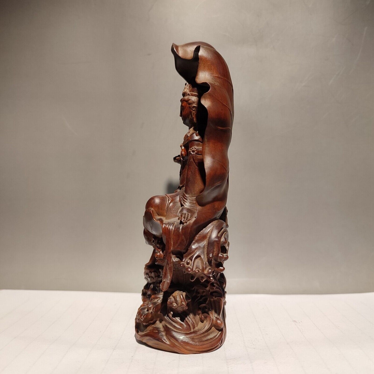 Wooden Meditation Fortune Praying Kwan Yin Guanyin Quan Statues Wood Sculpture