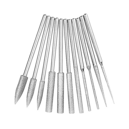 11PCS/Set 1/8" Different Shapes Diamond Burr Bits Rotary Tools Kit Accessories