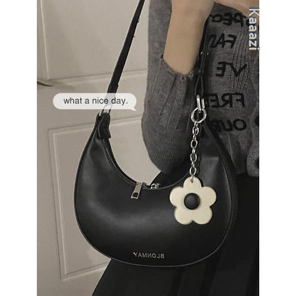 Synthetic Leather Handbag Purses Vintage Zipper Half Moon Crescent Shoulder Bags