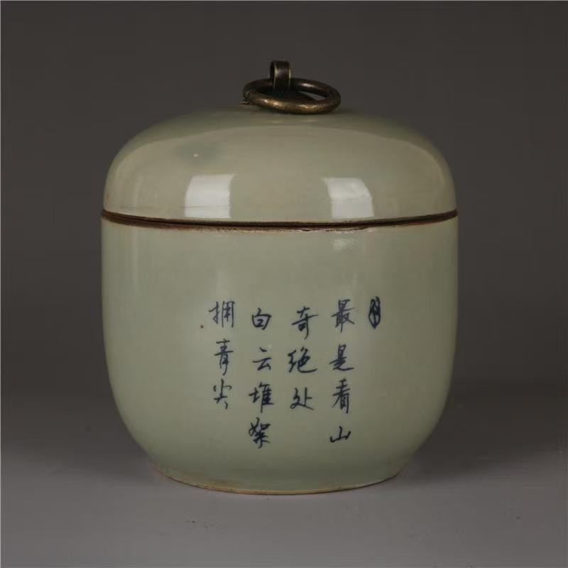 Exquisite Chinese Porcelain Landscape Pattern Blue and White Porcelain Tea Jar