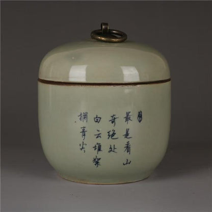 Exquisite Chinese Porcelain Landscape Pattern Blue and White Porcelain Tea Jar