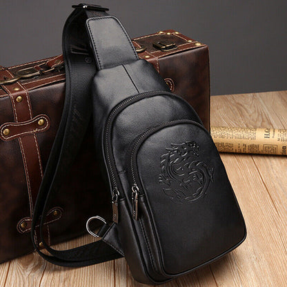 Sling Backpack Men's Genuine Leather Crossbody Chest Bag Sling Shoulder Bag