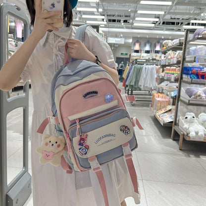 Patchwork Badge Woman Backpack Waterproof High School Bags 31*15*44 /30*13*41 CM