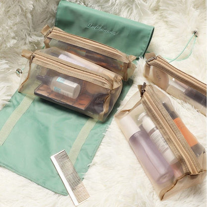Travel Cosmetic Bag Mesh Make Up Bag Toiletry Brushes Lipstick Storage Organizer