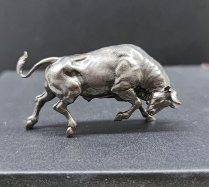 Solid Black Brass Bull Statue Animal Artwork Collection Table Decor