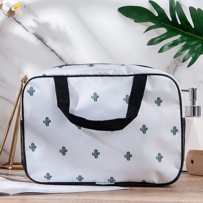 Oxford Makeup Bag Zipper Bird/Cactus Print Cosmetic Lipstick Organizer Travel