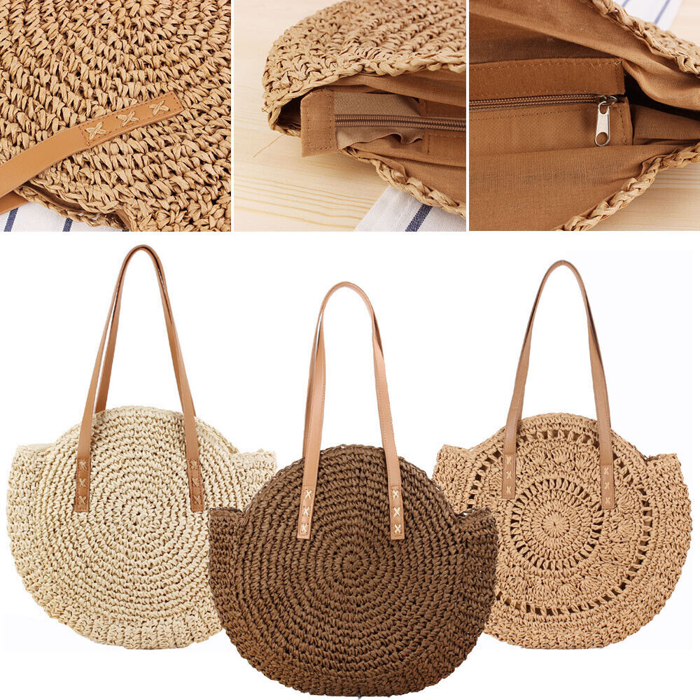 Womens Wicker Handbag Bags Tote Beach Straw Woven Summer Rattan Basket Bag