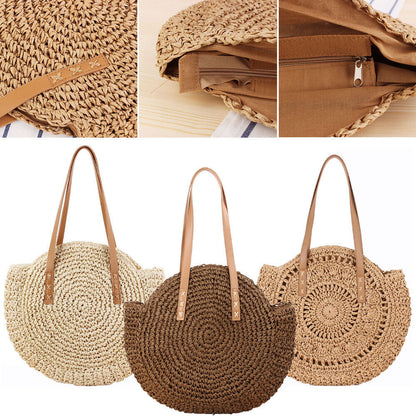 Womens Wicker Handbag Bags Tote Beach Straw Woven Summer Rattan Basket Bag