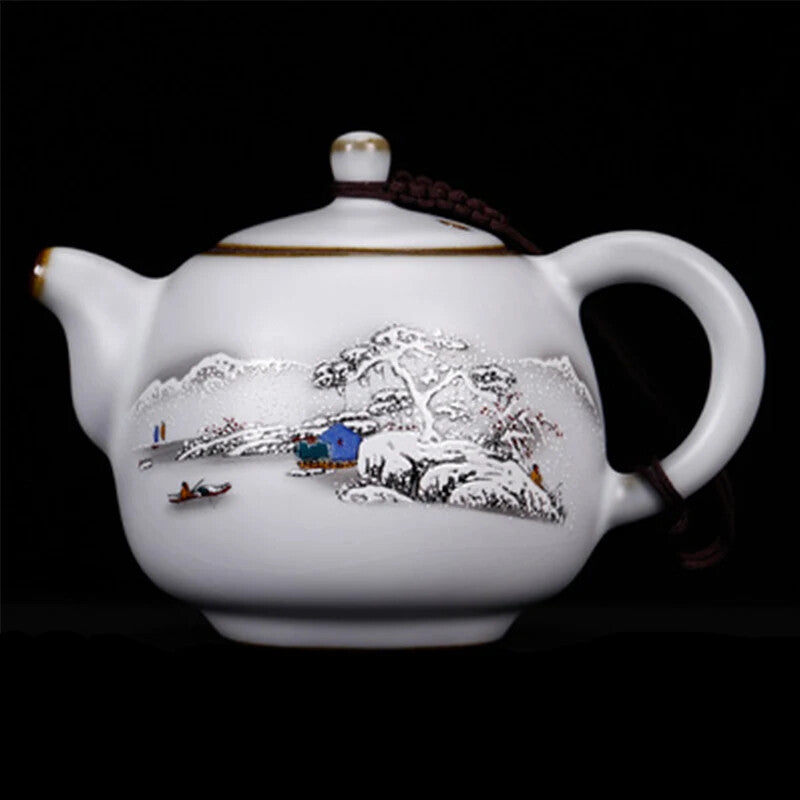 Ru Kiln Moon White Teapot Ceramic Ru Porcelain Open Teapot Retro Kung Fu Tea Set