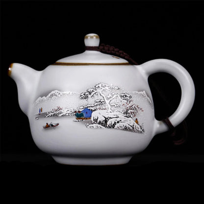 Ru Kiln Moon White Teapot Ceramic Ru Porcelain Open Teapot Retro Kung Fu Tea Set