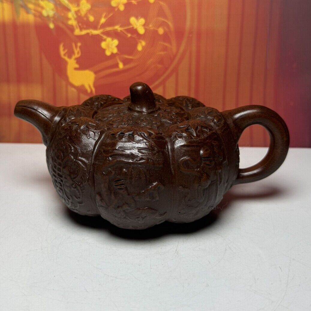 Vintage China Yixing Purple Clay Teapot Zisha Ceramic Pumpkin Teaware Household