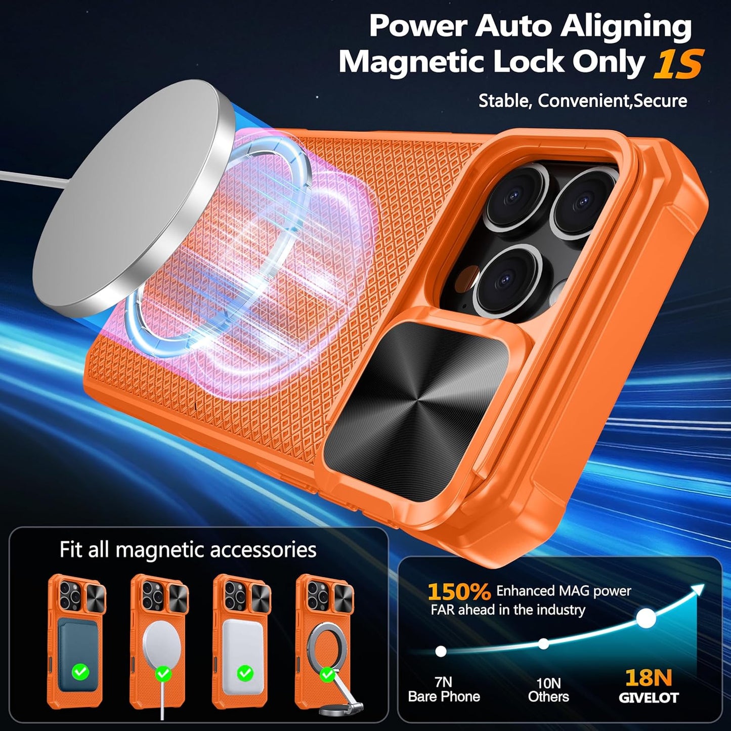 Magnetic for Iphone 17 Pro Case,[Compatible with Magsafe][Slide Camera Cover][Ki