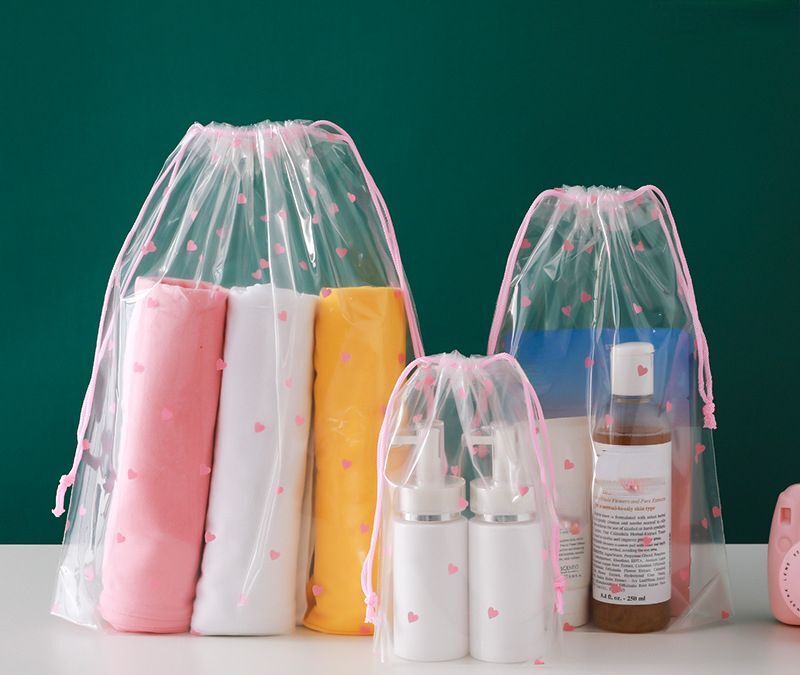 1pc Transparent Drawstring Makeup Bag Clothes Organizer Pouch Travel Cosmetic